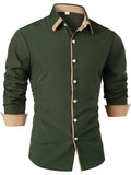 kkboxly  Men's Casual Trim Contrast Button Long Sleeve Shirt