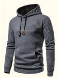 Plus Size Men's Solid Waffle Hooded Sweatshirt For Spring Fall, Men's Clothing