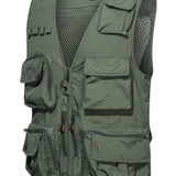 kkboxly Men's Zipper Pockets Cargo Vest: V Neck Zip Up Outwear for Spring/Summer Outdoor Activities!