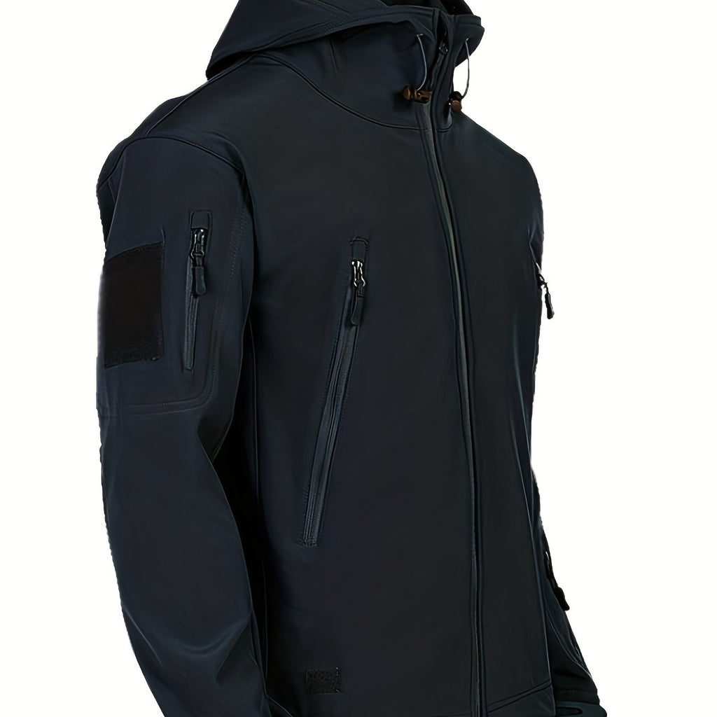 kkboxly  Warm Fleece Hooded Windbreaker Jacket, Men's Casual Zip Up Jacket Coat For Fall Winter Outdoor Hiking Camping Cycling