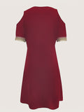 kkboxly  Contrast Lace Cold Shoulder Dress, Casual V Neck Short Sleeve Dress, Women's Clothing