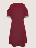 kkboxly  Contrast Lace Cold Shoulder Dress, Casual V Neck Short Sleeve Dress, Women's Clothing
