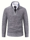 kkboxly  Plush Fleece Warm Pullover Sweaters, Men's Slim Casual High Neck Knitted Zipper Sweaters