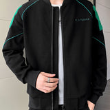 kkboxly  Varsity Jacket, Men's Casual Baseball Jacket Coat Regular Fit College Hipster Windbreaker For Spring Autumn