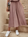 kkboxly  Solid Pleated Cropped Pants, Elegant Wide Leg Versatile Pants, Women's Clothing