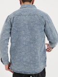 kkboxly  Chinese Character Print Denim Jacket, Casual Street Style Lapel Button Up Jacket