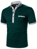kkboxly  Men's Polo Shirts, Casual Black Slim Fit Lapel Button Up Polo Shirt