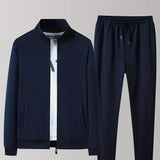 kkboxly  Two Piece Outfits For Men, Men Classic Design Zipper Up Jacket And Sweatpants Drawstring Pants