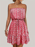 kkboxly  Ditsy Floral Off Shoulder Dress, Sexy Sleeveless Drawstring Summer Dress, Women's Clothing