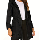 kkboxly  Solid Belted Hooded Coat, Casual Windproof Long Sleeve Coat For Fall & Winter, Women's Clothing
