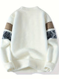 kkboxly  Men's Stylish Geometric Pattern Knitted Pullover, Casual Breathable Long Sleeve Crew Neck Top For City Walk Street Hanging Outdoor Activities