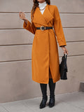 kkboxly  Drop Shoulder Belt Blazer Coat, Casual Long Sleeve Fashion Loose Blazer Outerwear, Women's Clothing