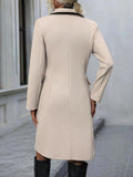 kkboxly  Double Breasted Trench Coat, Elegant Contrast Trim Lapel Neck Long Sleeve Coat, Women's Clothing
