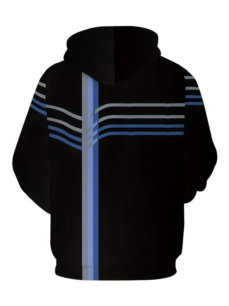 kkboxly  Plus Size Men's Striped Hooded Jacket Oversized Hoodie With Zipper For Autumn/winter, Men's Clothing