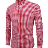 kkboxly  Men's Stylish Checkered Pattern Shirt, Casual Breathable Lapel Button Up Long Sleeve Shirt Top For City Walk Street Hanging Outdoor Activities