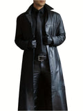 kkboxly  Men's Chic Long PU Leather Jacket, Casual Overcoat