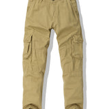 kkboxly Men's Stylish Comfy Solid Joggers With Pockets, Active Breathable Slim-fit Men's Bottom Clothing For City Walk Street Hanging Outdoor Activities