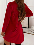 kkboxly  Solid Long Sleeve Tucked Dress, Casual Crew Neck Dress For Spring & Fall, Women's Clothing