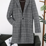 kkboxly  Men's Trendy Retro Houndstooth Long Sleeve Coat Windbreaker Lapel Long Overcoat For Autumn Winter