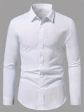 kkboxly  Slim Fit Shirt, Men's Semi Formal Lapel Button Up Long Sleeve Shirt For Spring Summer Business