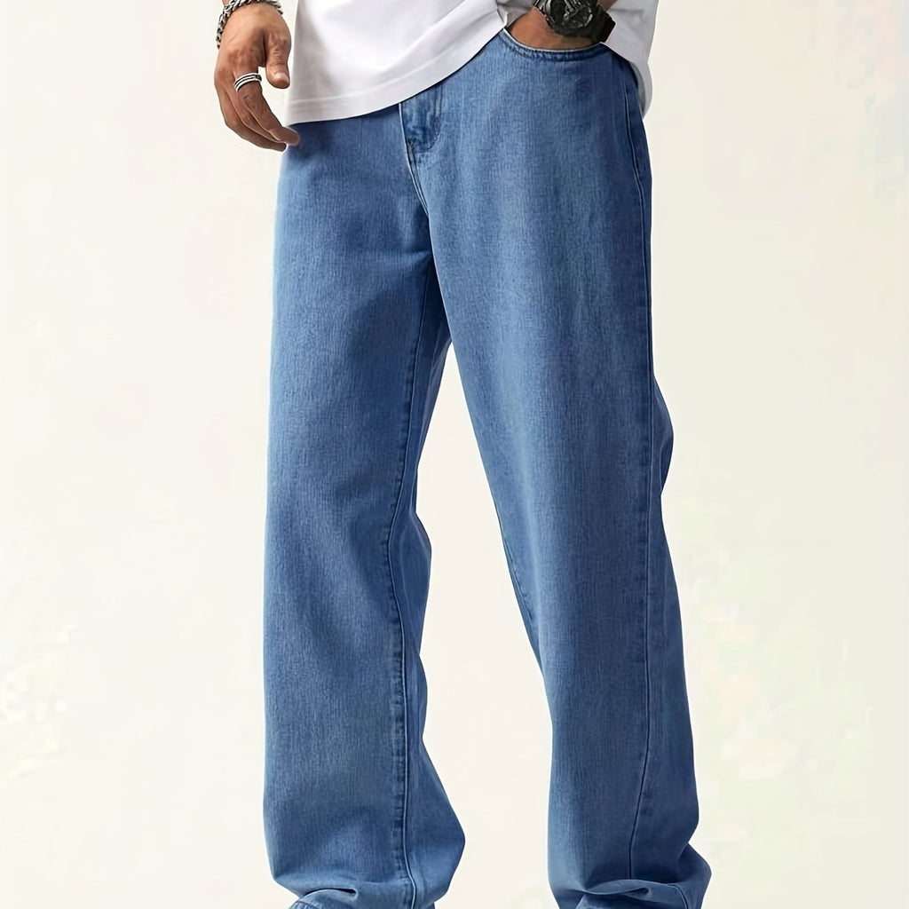 kkboxly  Men's Light Blue Straight Leg Cotton Jeans