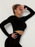 kkboxly  1 piece Comfortable Seamless Long Sleeve Crop Top for Yoga and Fitness Workouts - High Waist Activewear for Women