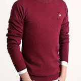 kkboxly Solid Knitted Cable Cotton Sweater, Men's Casual Warm Slightly Stretch Crew Neck Pullover Sweater For Men Fall Winter