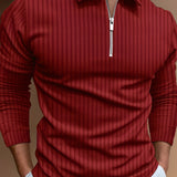 kkboxly  Vertical Stripe Men's Casual Long Sleeve Zipper Polo Shirts, Lapel Collar Tops Pullovers, Men's Clothing For Spring Autumn