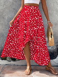 kkboxly  Dalmatian Print Ruffle Hem Skirt, Casual Skirt For Spring & Summer, Women's Clothing