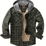 Men's Warm Fleece Hooded Plaid Retro Coat For Fall Winter