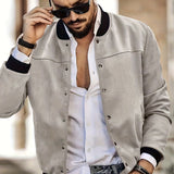 Flannel Varsity Bomber Jacket, Men's Casual Baseball Jacket Coat Regular Fit College Hipster Windbreaker For Spring Autumn