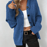 kkboxly  Button Up Drawstring Hooded Cardigan, Causal Solid Long Sleeve Cardigan For Spring & Fall, Women's Clothing