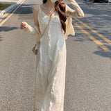 kkboxly kkboxly Ruffle Embellishment Cami Dress, Chic V Neck Sleeveless Lace Strap Dress, Women's Clothing