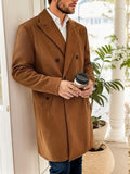 kkboxly  Men's Elegant Trench Double Breasted Coat, Casual Wool-like Fabric Warm Overcoat For Fall Winter