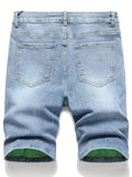 kkboxly  Ripped Design Denim Shorts, Men's Casual Street Style Mid Stretch Denim Shorts For Summer