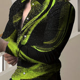 kkboxly  Stylish Print Men's Casual Button Up Long Sleeve Shirt, Men's Clothes For Spring Autumn, Tops For Men
