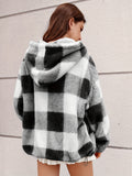kkboxly  Plaid Print Hooded Jacket, Casual Long Sleeve Warm Zip Up Outerwear, Women's Clothing