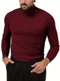 kkboxly  Cotton Blend Turtle Neck Knitted Slim Sweater, Men's Casual Warm Solid High Stretch Pullover Sweater For Fall Winter