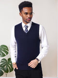 Men's V-neck Solid Slim Casual Sleeveless Knitted Sweater Vest, Men's Clothing For Autumn Winter