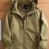 kkboxly Men's Casual Zipper Pockets Detachable Hooded Windbreaker Jacket, Waterproof Soft-shell Jacket For Outdoor Hiking Camping
