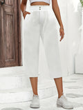 kkboxly  Minimalist Buttoned Wide Leg Elastic Waist Pants, Casual Versatile Solid Buttons Pants, Women's Clothing