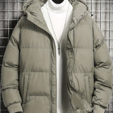 kkboxly  Men's Casual Warm Hooded Coat, Zip Up Puffer Coat Padded Jacket For Fall Winter