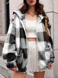 kkboxly  Plaid Print Hooded Jacket, Casual Long Sleeve Warm Zip Up Outerwear, Women's Clothing