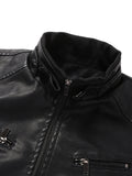 kkboxly  Men's Casual Pu Leather Jacket, Chic Stand Collar Biker Jacket