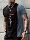2025 kkboxly  Men's Faith Print Color Block T-Shirt - Stretchy Graphic Tee for Summer Casual Style