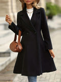 Solid Double Breasted Lapel Overcoat, Versatile Long Sleeve Swing Thermal Coat, Women's Clothing
