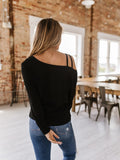 kkboxly  NOPE Print Cold Shoulder T-Shirt, Casual Long Sleeve Top For Spring & Fall, Women's Clothing