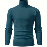 kkboxly All Match Knitted Thermal Solid Sweater, Men's Casual Warm High Stretch Stand Collar Pullover Sweater For Fall Winter