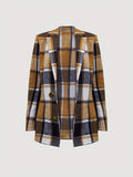 kkboxly   Plaid Button Down Long Sleeve Lapel Coat, Fashion Winter Blazer, Women's Clothing