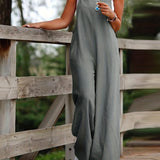 kkboxly  Solid Spaghetti Jumpsuit, Casual Sleeveless Wide Leg Long Length Jumpsuit With Pockets, Women's Clothing